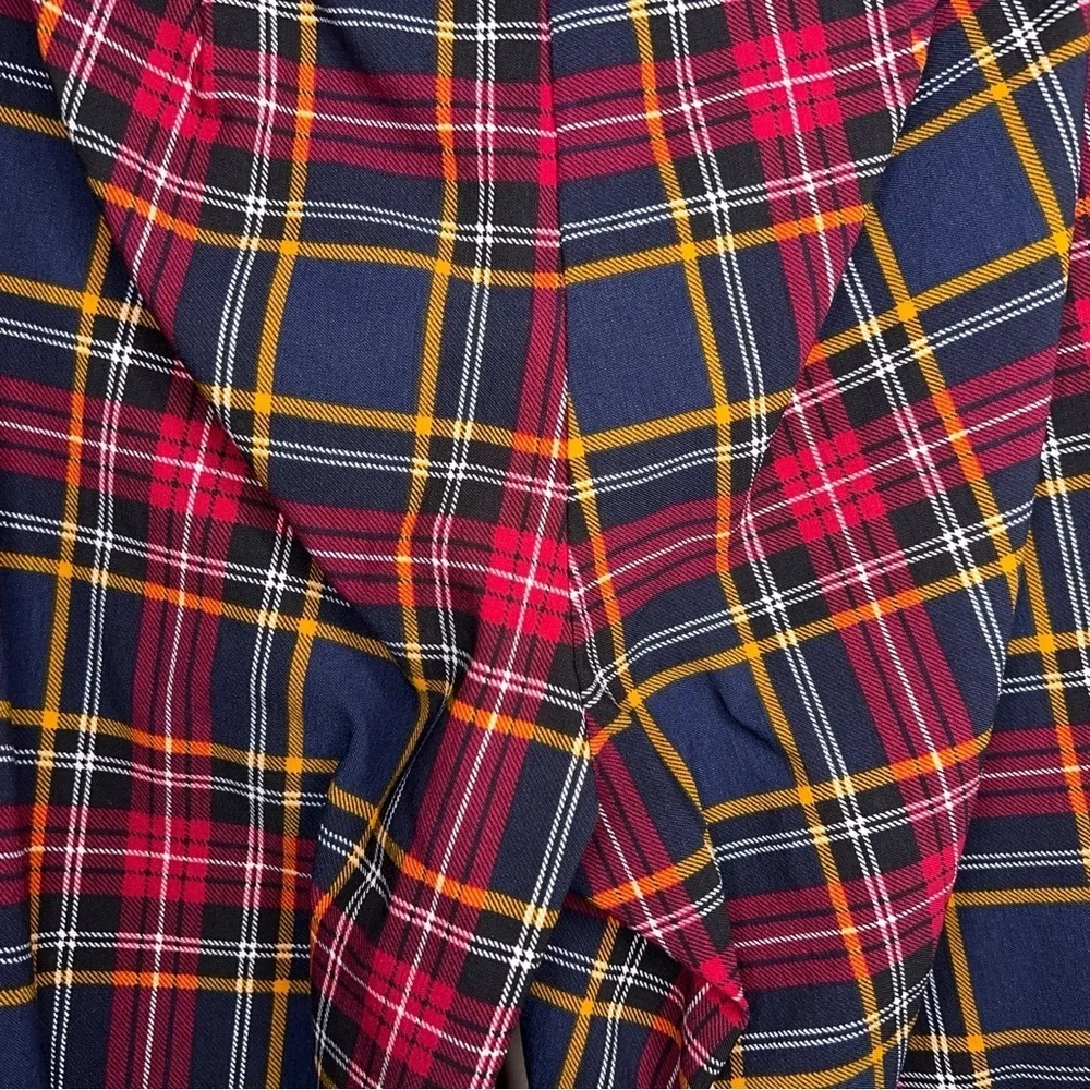 Size 6 Plaid Pants Stretch Time And Tru Red Blue Gold Ankle Preppy Academia
